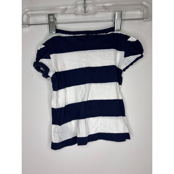 RALPH LAUREN Short Sleeve Striped Tee Girls 12Mths Blue White Pink Pony Ruffle - Picture 2 of 5